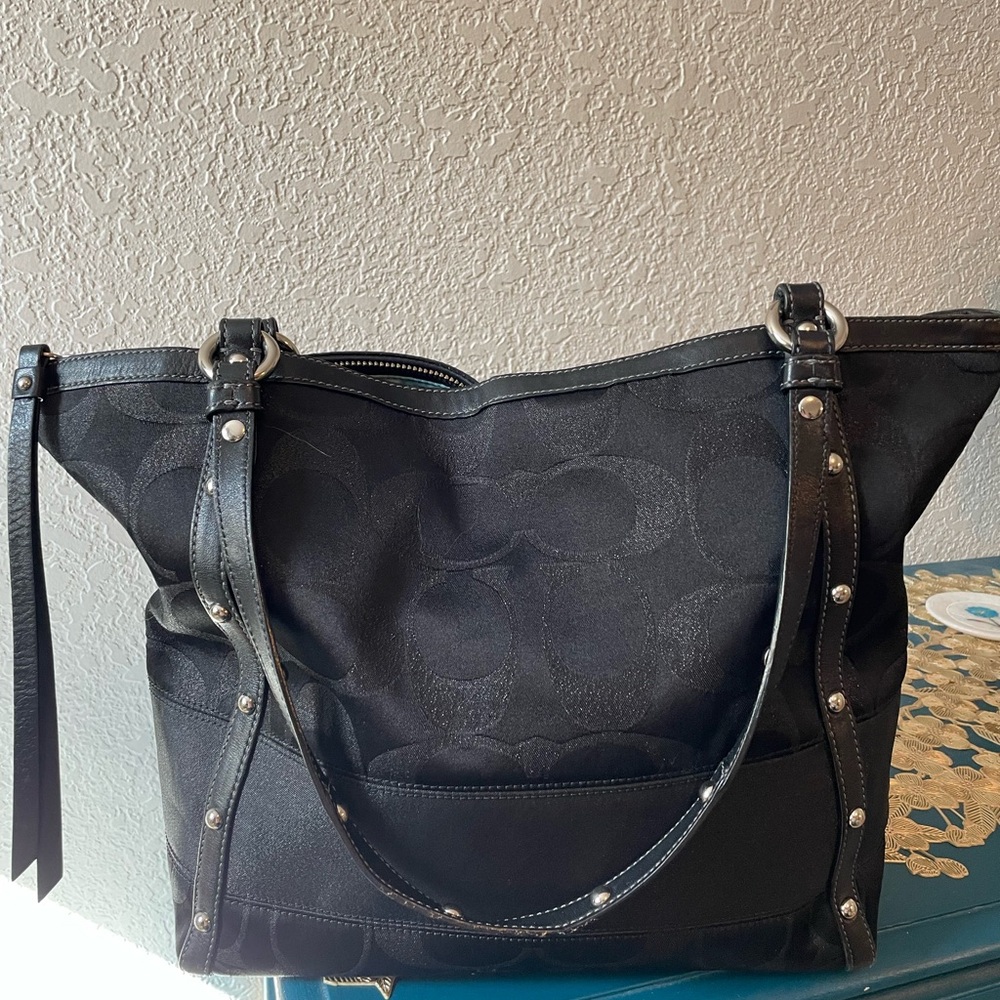 Coach Black Tote Bag with Silver Accents